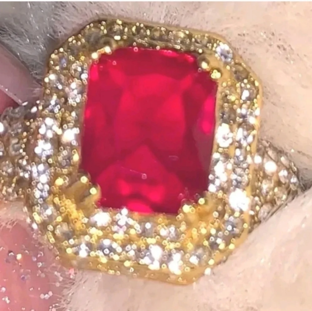 4ct Radiant Cut Lab Created Ruby For Male Or Female 18k Gold Plated Ring  Sz12